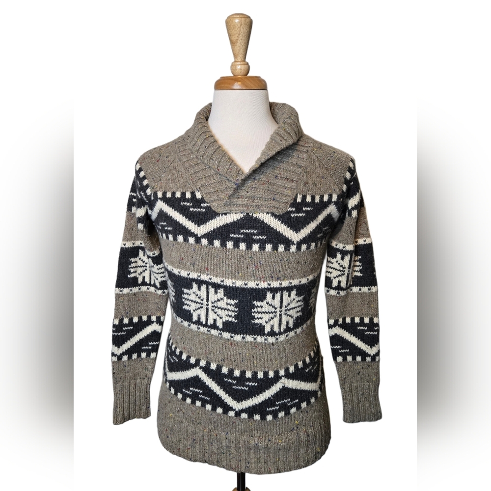 Roots Canada Shawl Collar Snowflake Sweater‎ S Nordic Fair Isle Knit Wool Blend